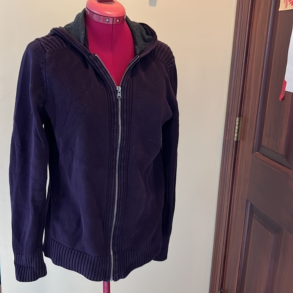 Gap full zip front sweater/hood dark purple heavy knit EUC knit jacket size S